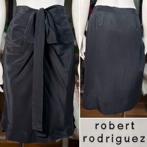 Robert Rodriguez Black 100% Silk Gathered Top Bow Front Skirt, Sz 8